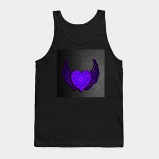 Heart on Faux Black Leather Look, Graphic Mandala Design Angel Valentines Day Gifts Tank Top